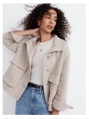 Madewell Clairmont Crop Jacket Taupe Ivory Tan Size Small Wool Blend Boxy